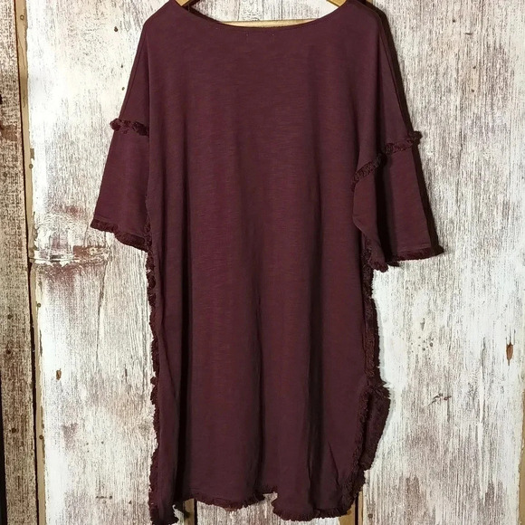 Umgee lagenlook dress tunic split sides fringe on sleeves & hem deep purple sz S - Picture 5 of 9